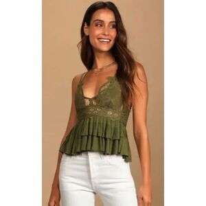 NWT Free People Adella‎ Cami Green Olive Sparrow sz Med